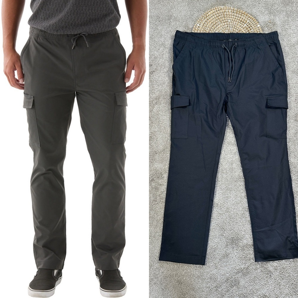 Hallstatt Men’s Full Elastic Cargo Pants Pull On Workwear in Dark Gray XL